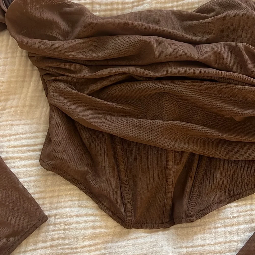 ZARA BROWN CORSET CROP TOP - Picture 2 of 4